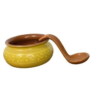 Bobby Flay Plancha Stoneware Salsa Bowl Ladle Spoon Yellow Terracotta‎ Portugal